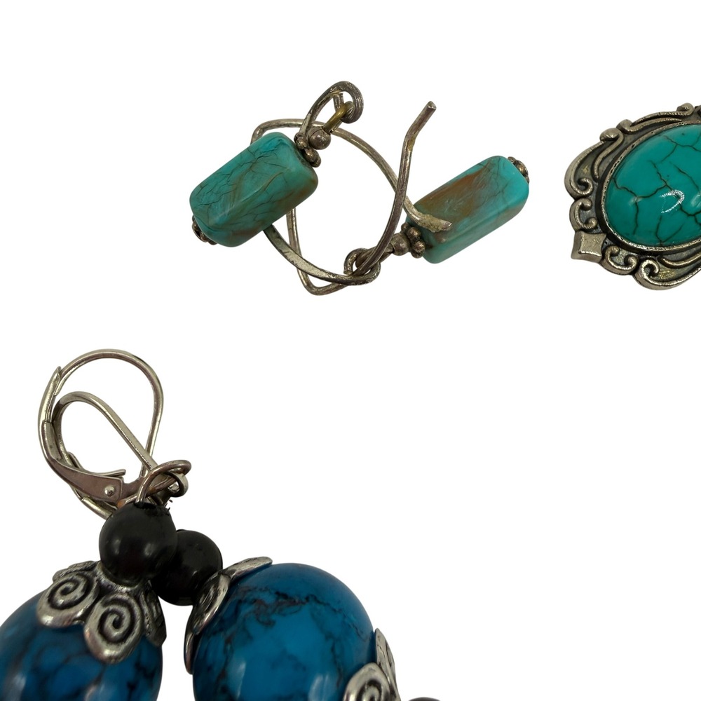 Boho Coastal Silver Tone Beaded Earrings Lot of 6 — Turquoise Blue Dangle - Picture 8 of 10
